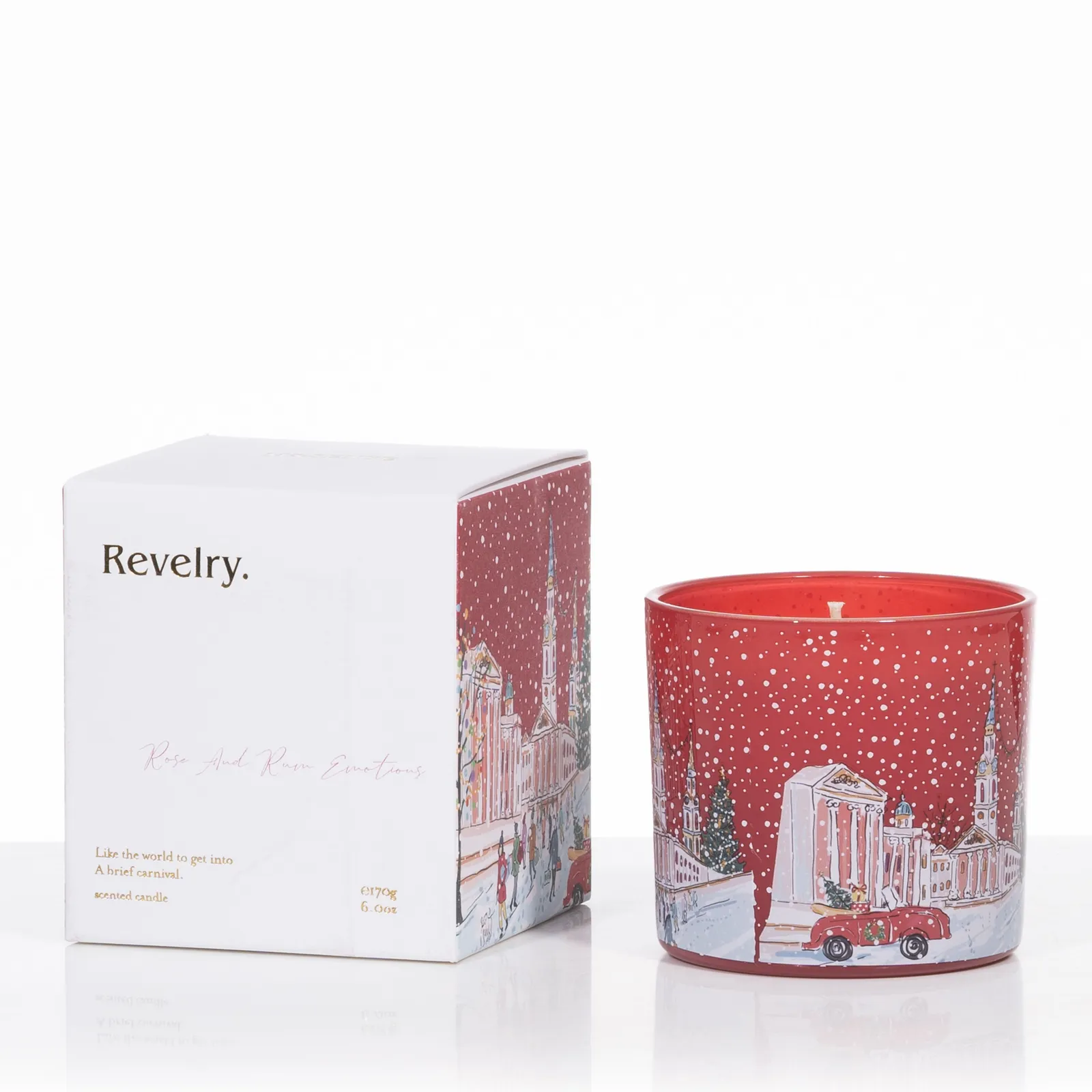 Decorated glass candle with matching printed gift box