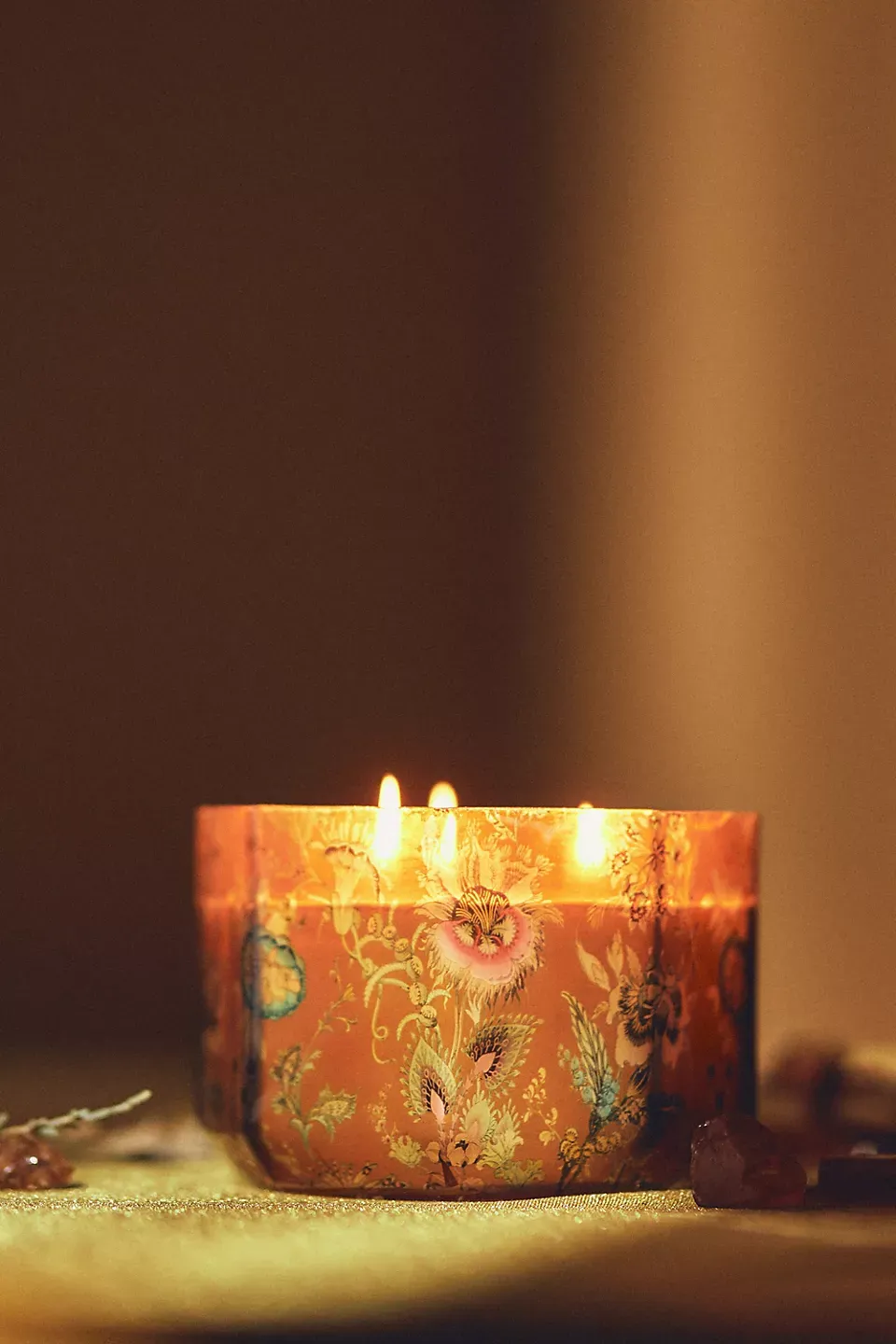 Full-colour floral decal on glass candle